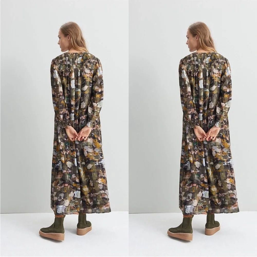 Anthropologie brown/gold midi dress M - Picture 8 of 8